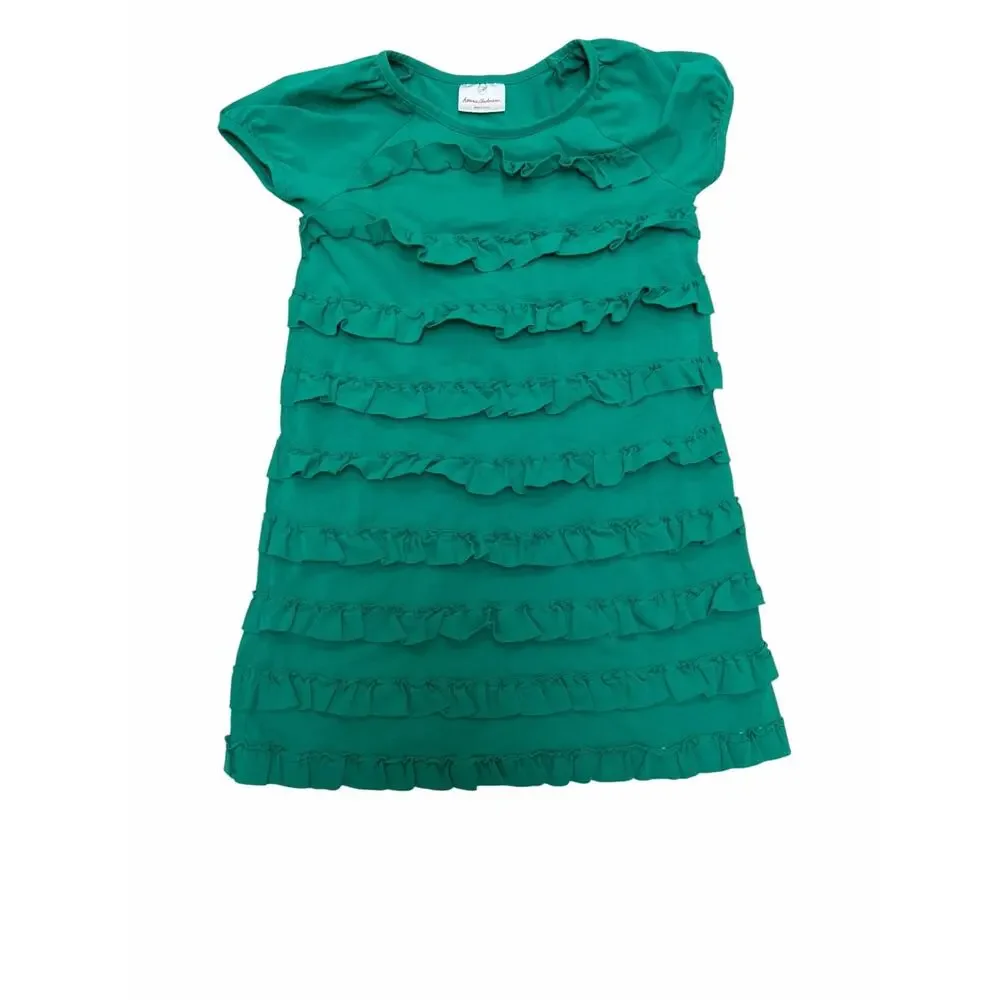 Hanna Andersson Emerald Green Ruffle Dress Girls Size 120 6/7 Cotton Knit